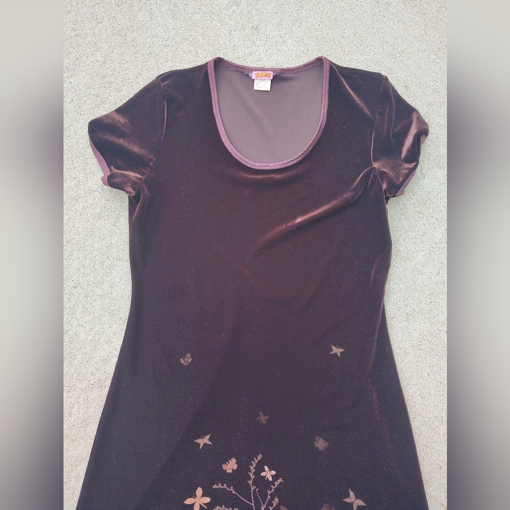 FLAUNT IT! WOMEN'S VELOUR VELVET FEEL BUTTERFLY ETCHED DARK BURGUNDY DRESS - Picture 15 of 15